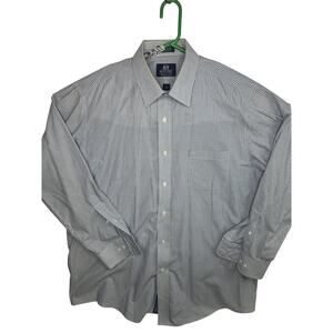 Stafford Wrinkle Free Shirt Mens Vintage Sleeve Striped Athletic Fit Size 17 1/2